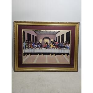 DaVinci - The Last Supper Rendition Vintage Large Gold Framed Wall Art 44x34
